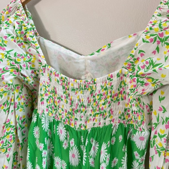 RIXO x Target Colab Green White Floral YTK Midi Dress Peasant Cottagecore Boho 0 - Picture 8 of 13